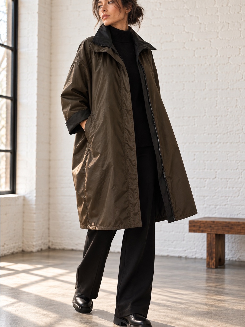 Mycra Pac Reversible Raincoat S/M Bronze Black Architectural